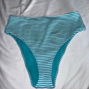 Striped Blue High-Waisted Bikini Bottom